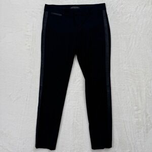 Banana Republic Pants Womens 2P Black Sloan Tuxedo Stripe Faux Leather Trim Slim
